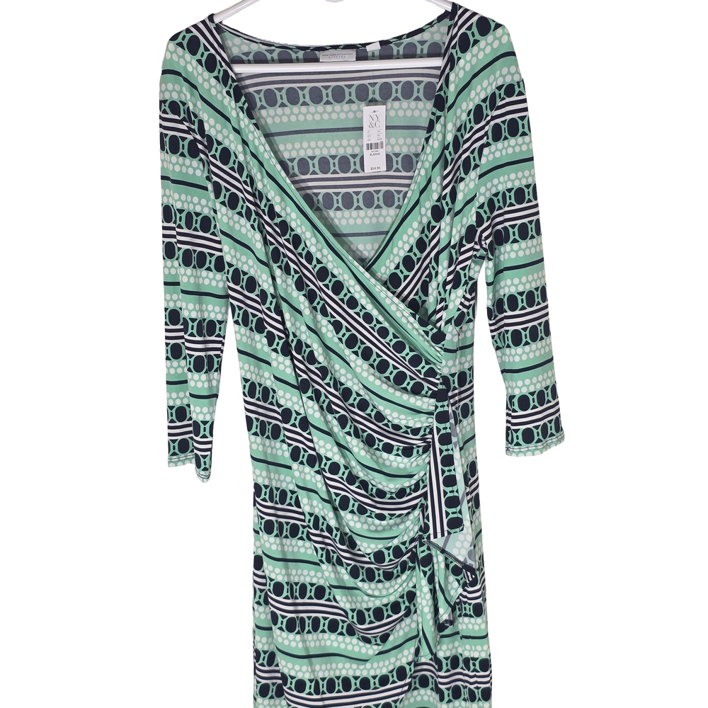 New York & Company Green and Black Patterned Dress